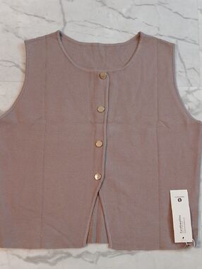 Sleeveless Button Front Knit Top - Tan